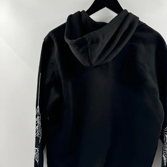 Black Zip-Up Hooded Jacket – Size Large, Spider & Web Graphic - Picture 7 of 8